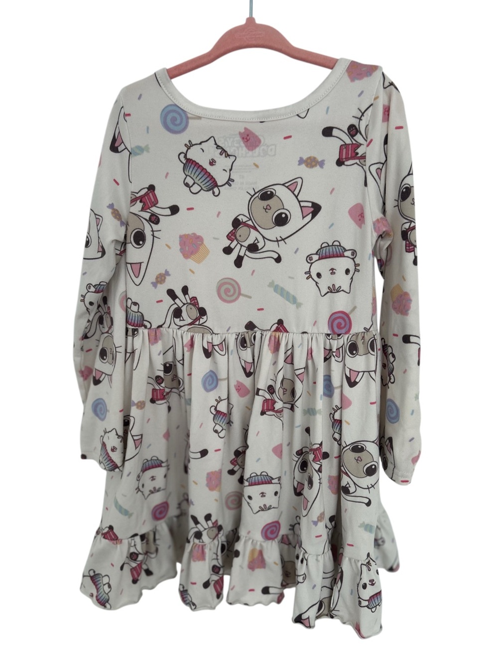 Gabby's Dollhouse Pandy Paws Long Sleeve Ruffle Dress Size 4T Pink White - Picture 4 of 6